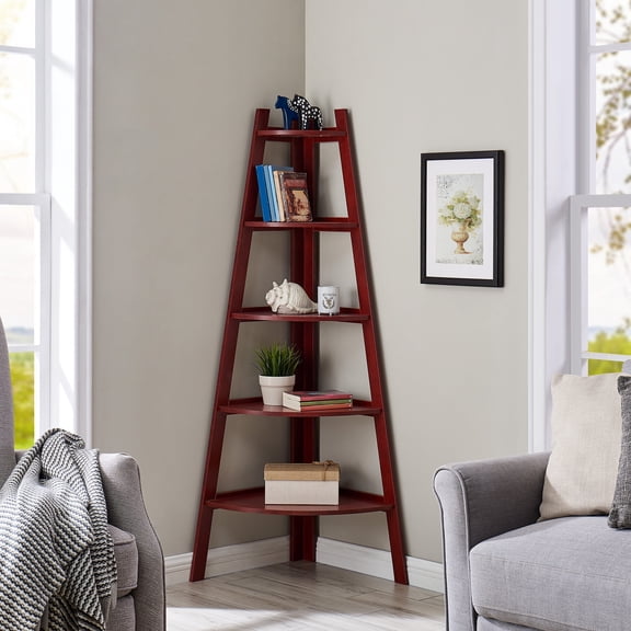 Danya B. Corner Ladder Five Shelf Bookcase - Cherry Finish
