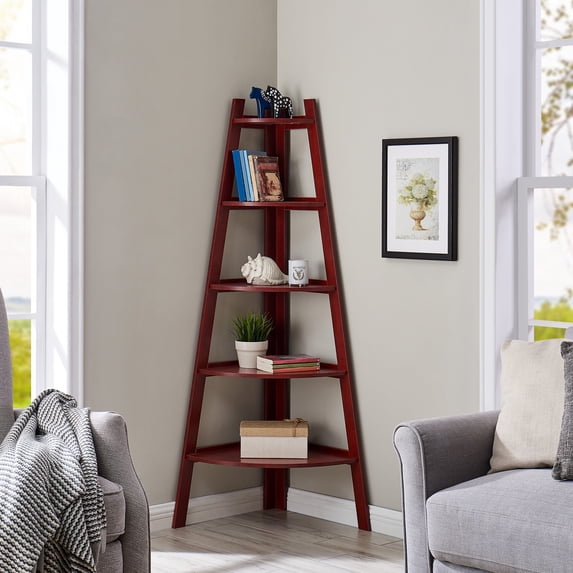 Danya B. Corner Ladder Five Shelf Bookcase - Cherry Finish