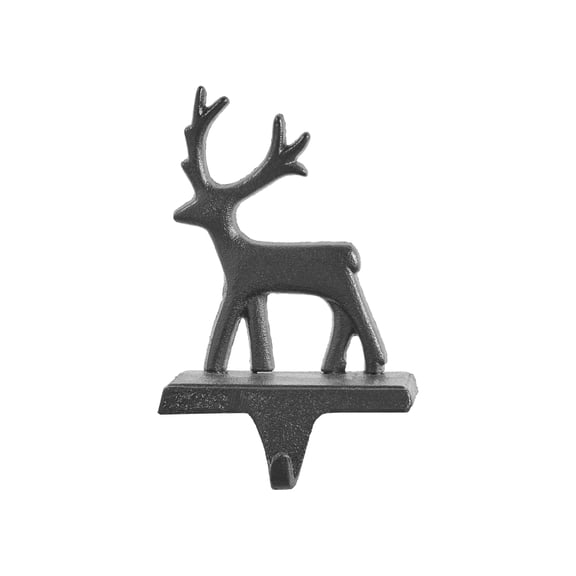 Danya B. Dark Brown Cast Iron Holiday Sculpture Figure Christmas Decorative Utility Mantel Stocking Hook Collection - 3 Options - Snowflake, Reindeer, Tree (Reindeer)
