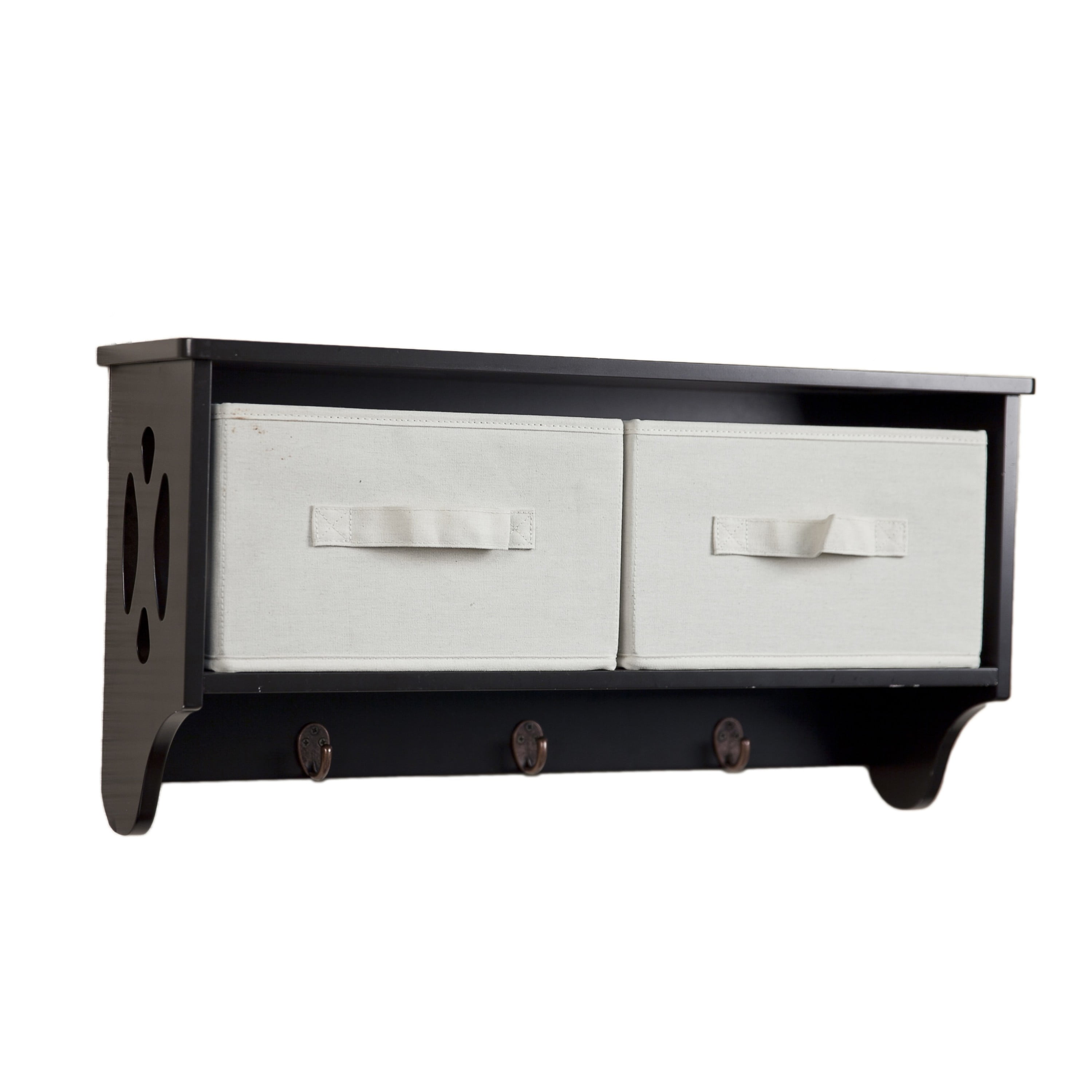 Danya B. Entryway Storage Wall Shelf with Canvas Bins and Hooks