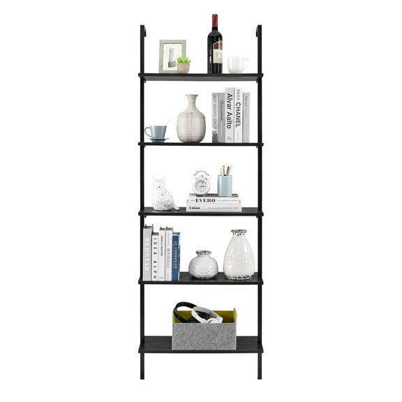 Danya B. Everett 5-Tier Open Display Stand Wall Mount Modern Metal Frame Ladder Shelf - Black/Black