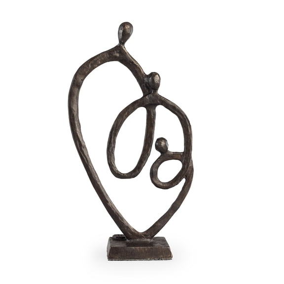 Danya B. Family of 3 Heart Ring of Love Sand-Casted Bronze Sculpture, Contemporary Decor for Home or Office, Gift for a Family of 3, Wedding, Birthday or New Baby Y101