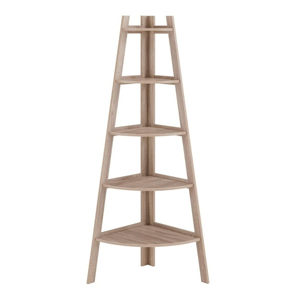 Danya B. Five Tier Corner Ladder Display Bookshelf - Weathered Oak Finish