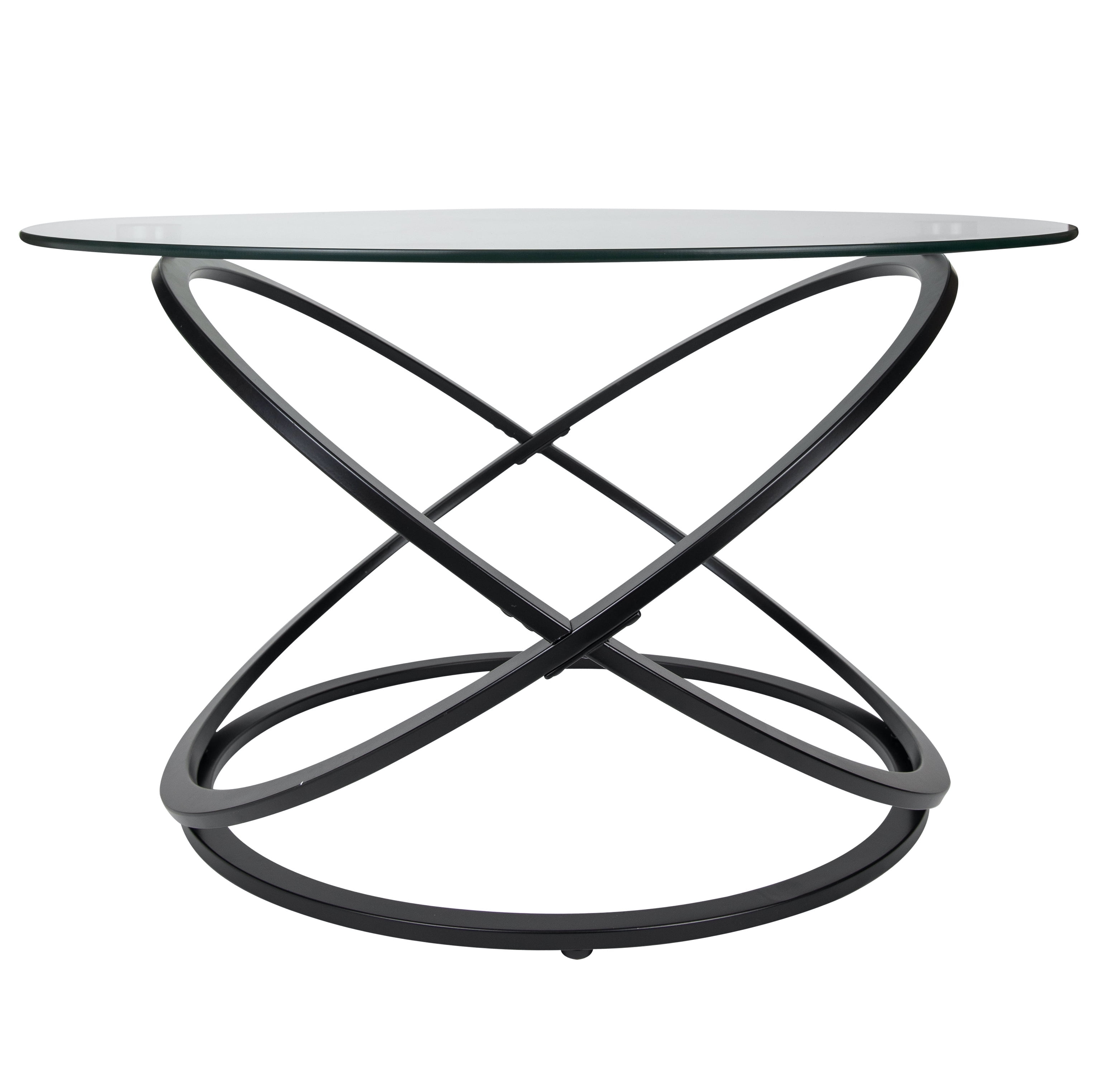 31.5" Round Clear Glass Coffee Table with Black Metal Base