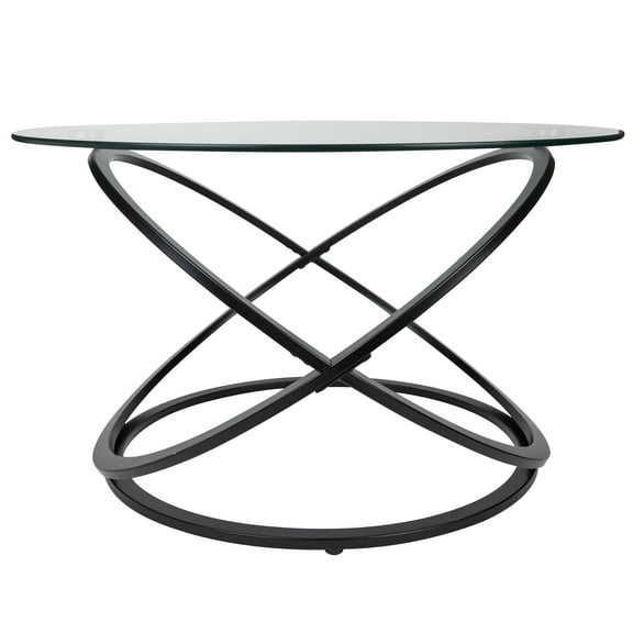 Danya B. Galaxy Black and Tempered Glass Round Coffee Table with Cross Base