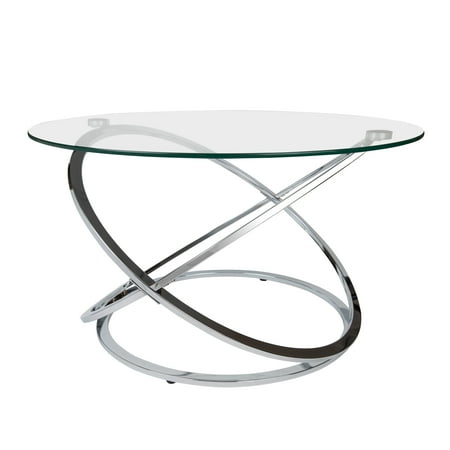 Danya B. Galaxy Chrome and Tempered Glass Round Coffee Table