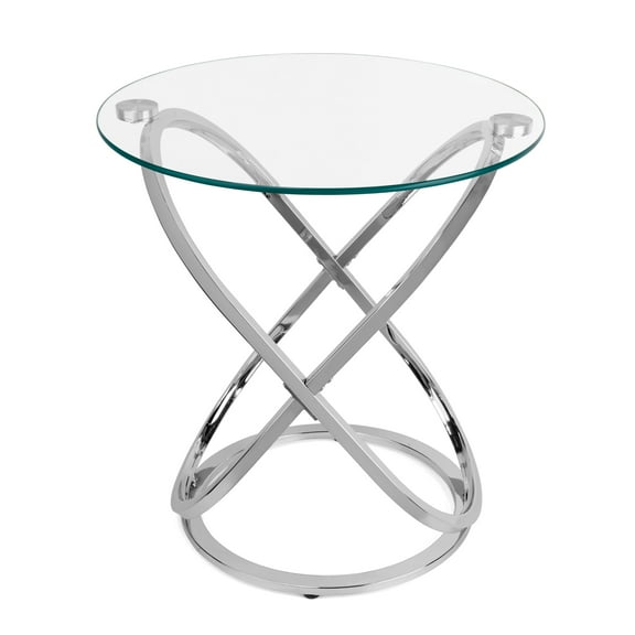 Danya B. Galaxy Chrome and Tempered Glass Round End Table