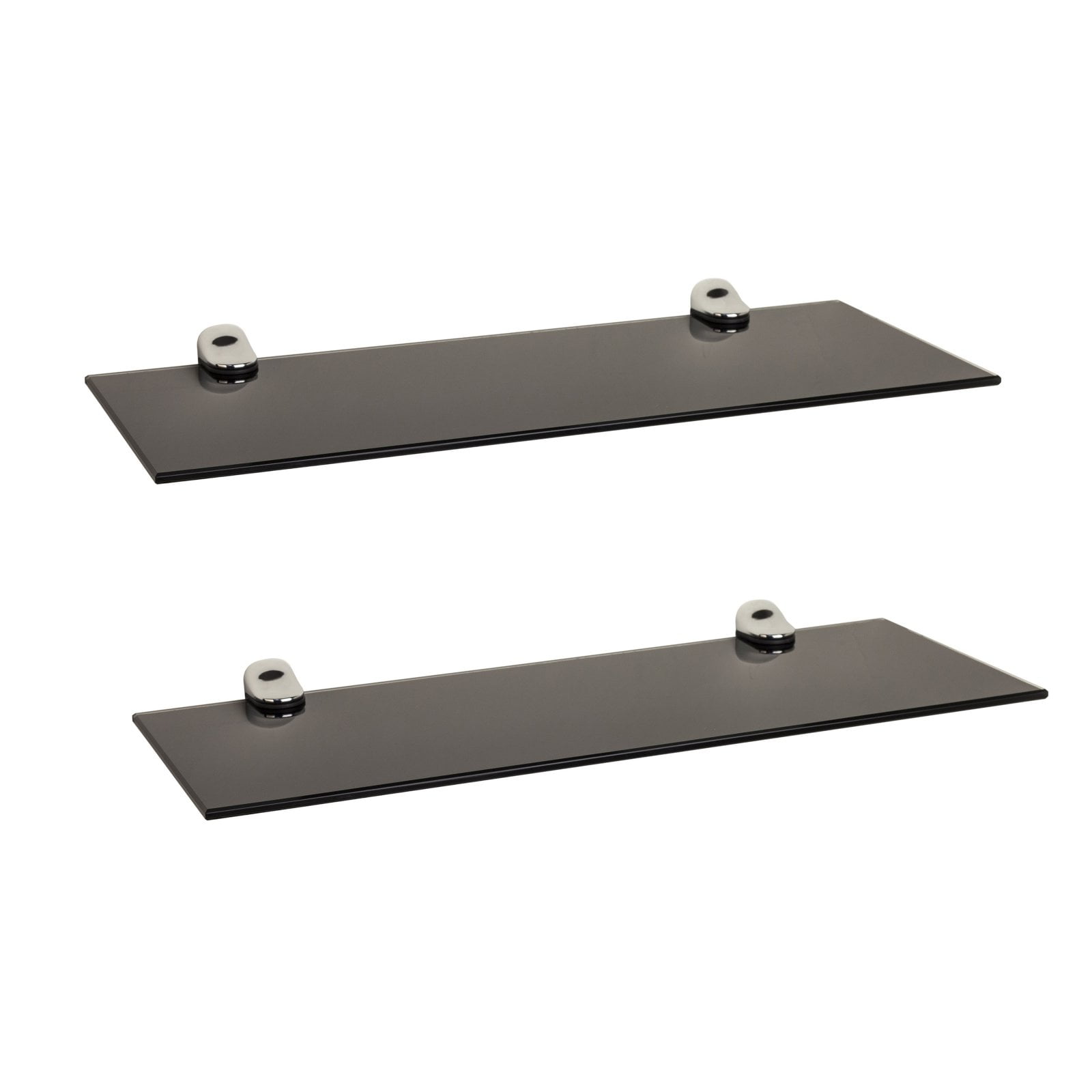 Modern Black Glass 20" Floating Wall Shelf Set with Chrome Brackets