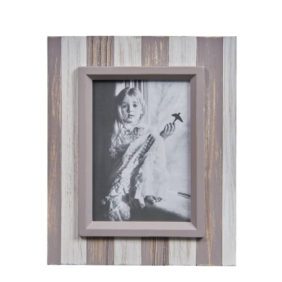 Danya B. Grey and White Distressed Wood Plank 5 x 7 Picture Frame
