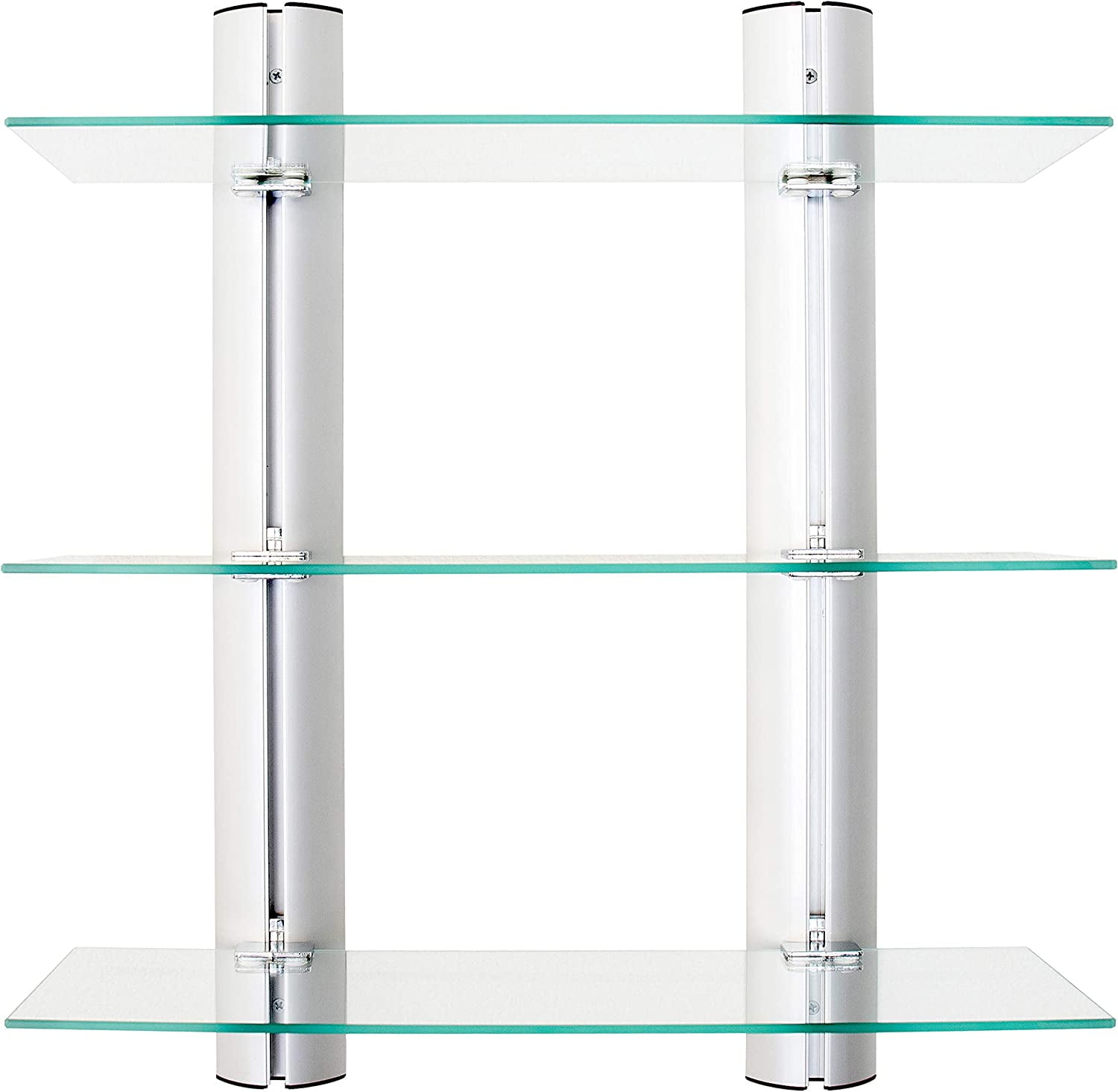 Danya B HA83163 Bathroom Shelving Unit – Decorative Wall-Mount 3-Tier Adjustable Glass Wall Shelves on Aluminum Bars – Bathroom Shelf, Wall Mount Shelf
