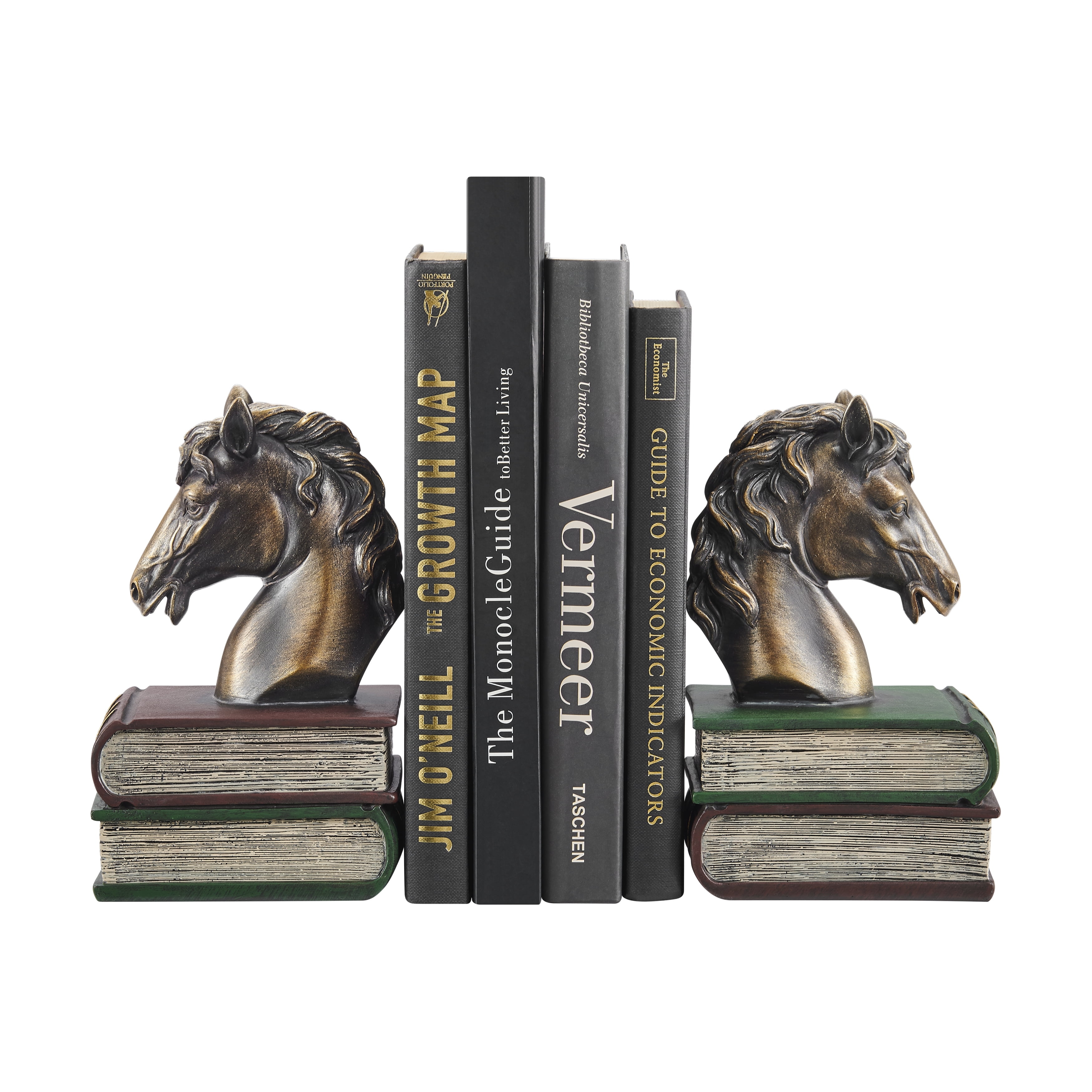 Antique Patina Finish Resin Horse Head Bookend Set