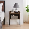 thumbnail image 1 of Danya B. Kazuyo Mid-Century Modern Black Metal Two-Tier End Side Table - Walnut, 1 of 11