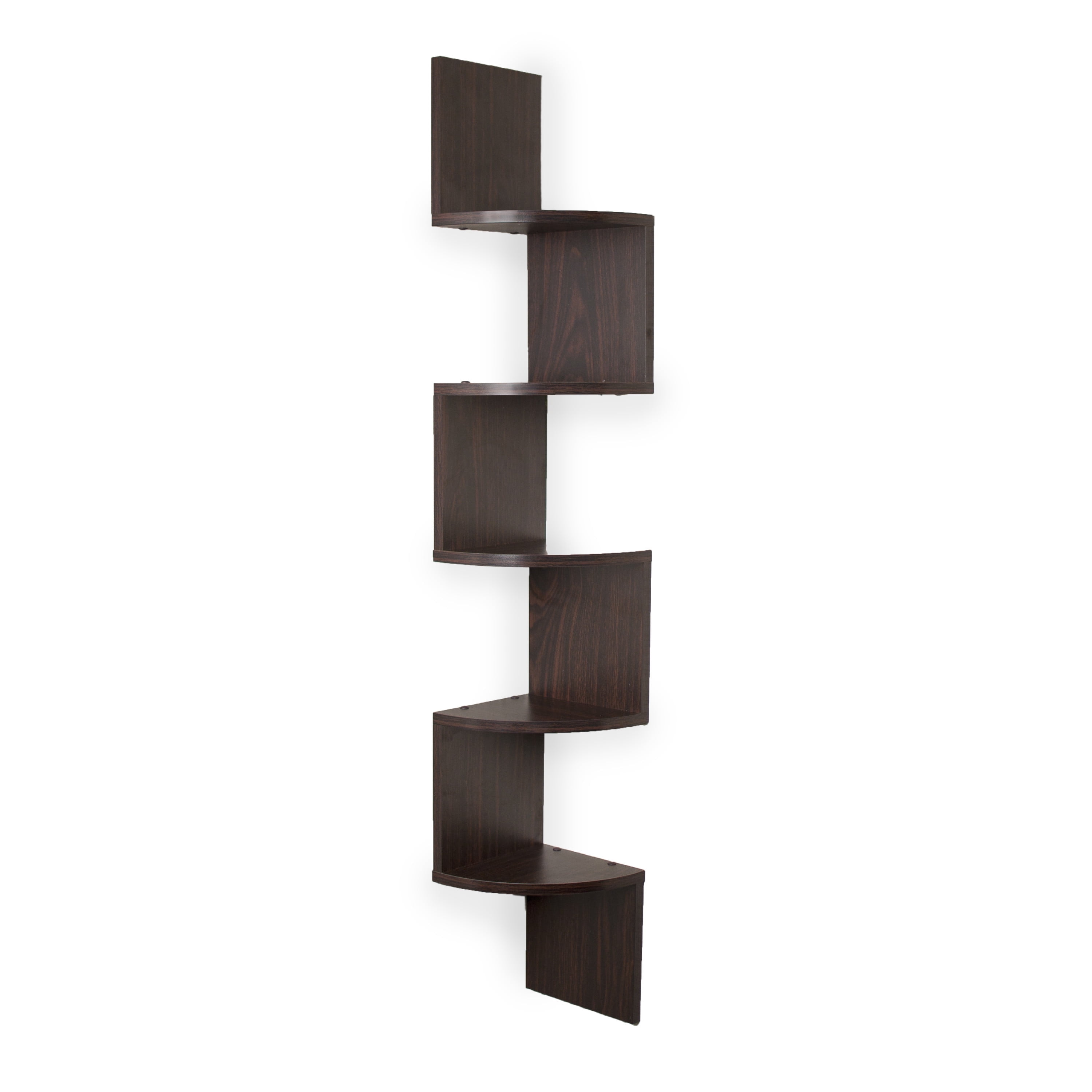 Walnut Zigzag 5-Tier Corner Floating Shelf