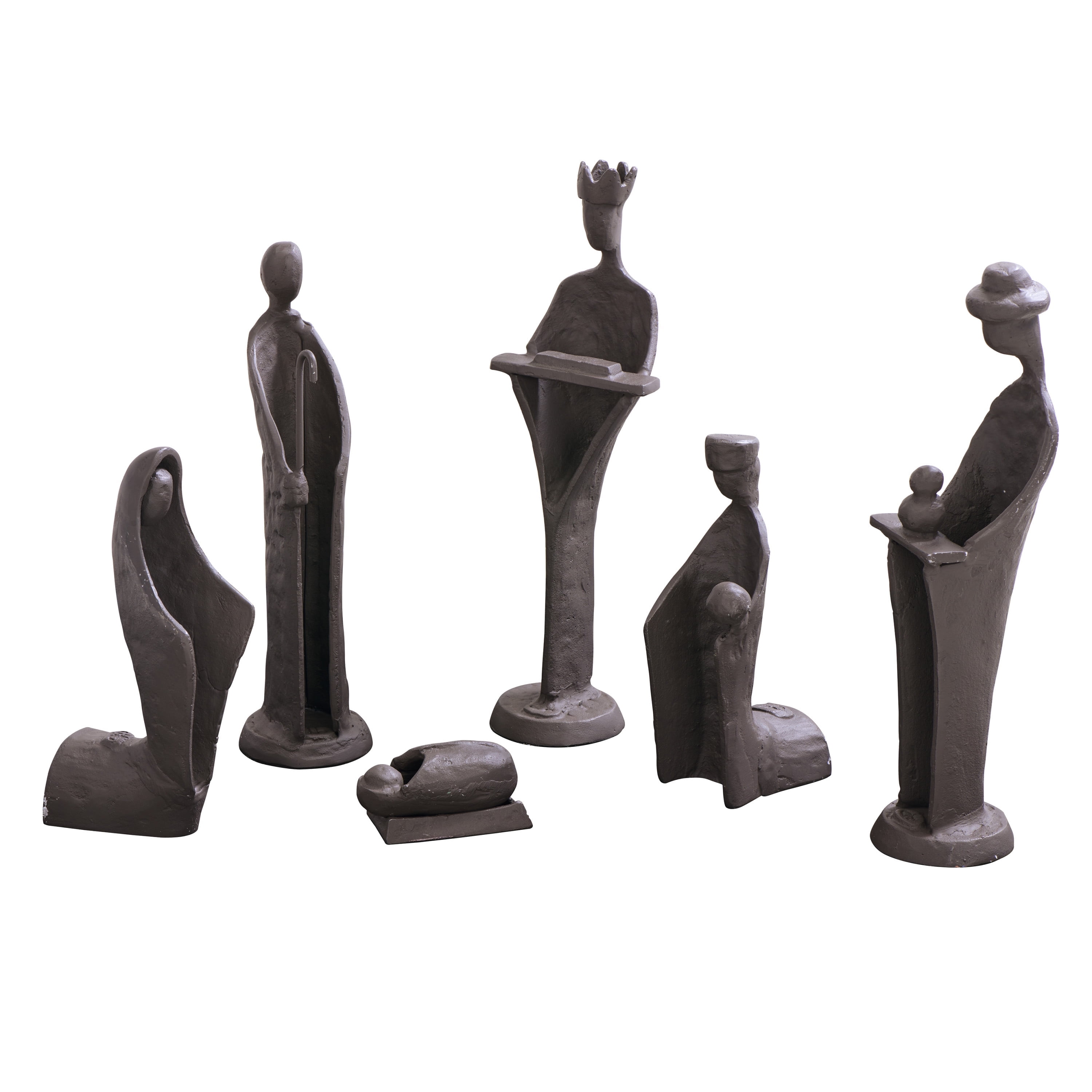 Danya B. Modern 9 in Small Dark Brown Cast Iron Nativity Sculpture Set of 6 Figures - Easter or Christmas Gift