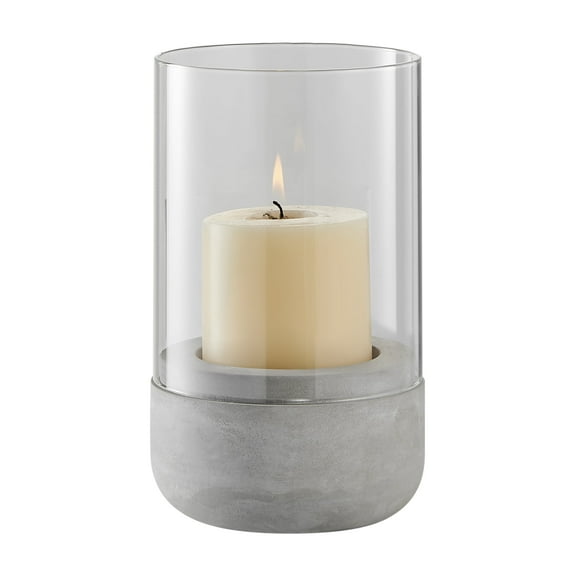 Danya B. Modern Cool Gray Cement Base and Glass Pillar Hurricane Candle Holder (Small)
