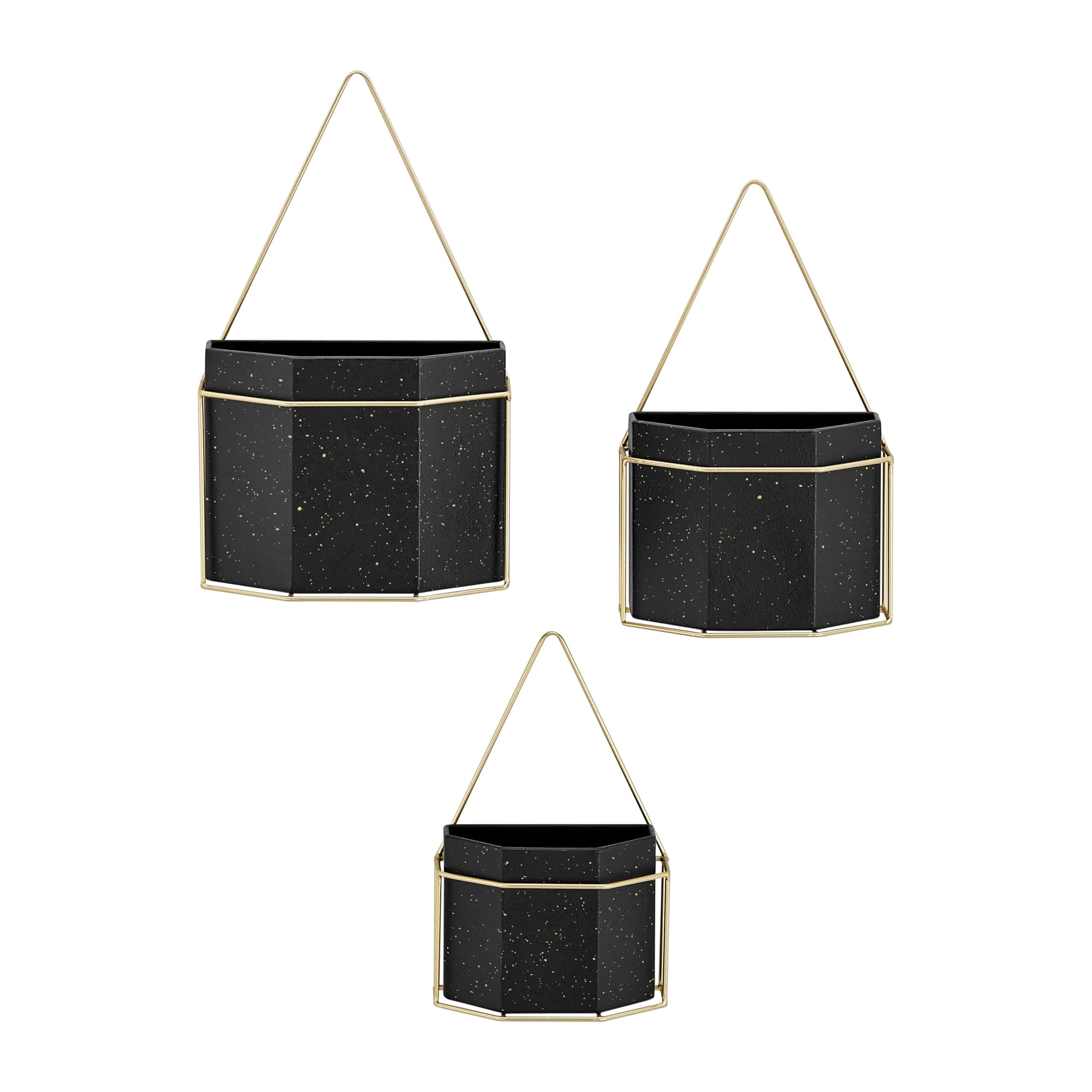 Set of 3 Black and Gold Geometric Metal Wall Planters