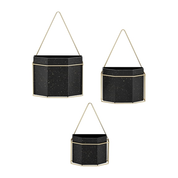Danya B. Modern Geometric Black and Gold Metal Wall Planters - Set of 3