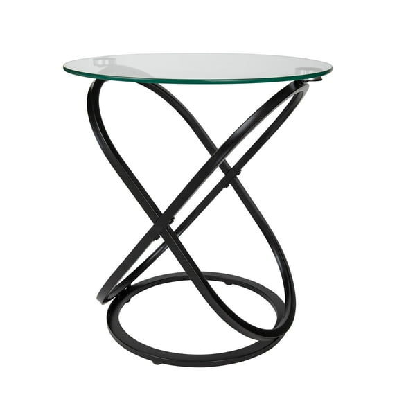 Danya B. Modern Home Decor - Galaxy Small Round Clear Tempered Glass and Metal Frame Side Table - Bedside Table – End Table - Accent Table (Black/Clear)