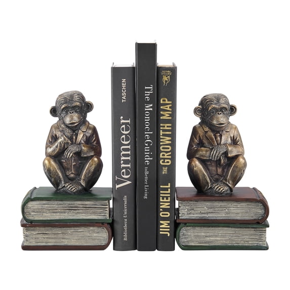Danya B. Monkeys on Books Polyresin Antique Patina Finish Bookend Set of 2