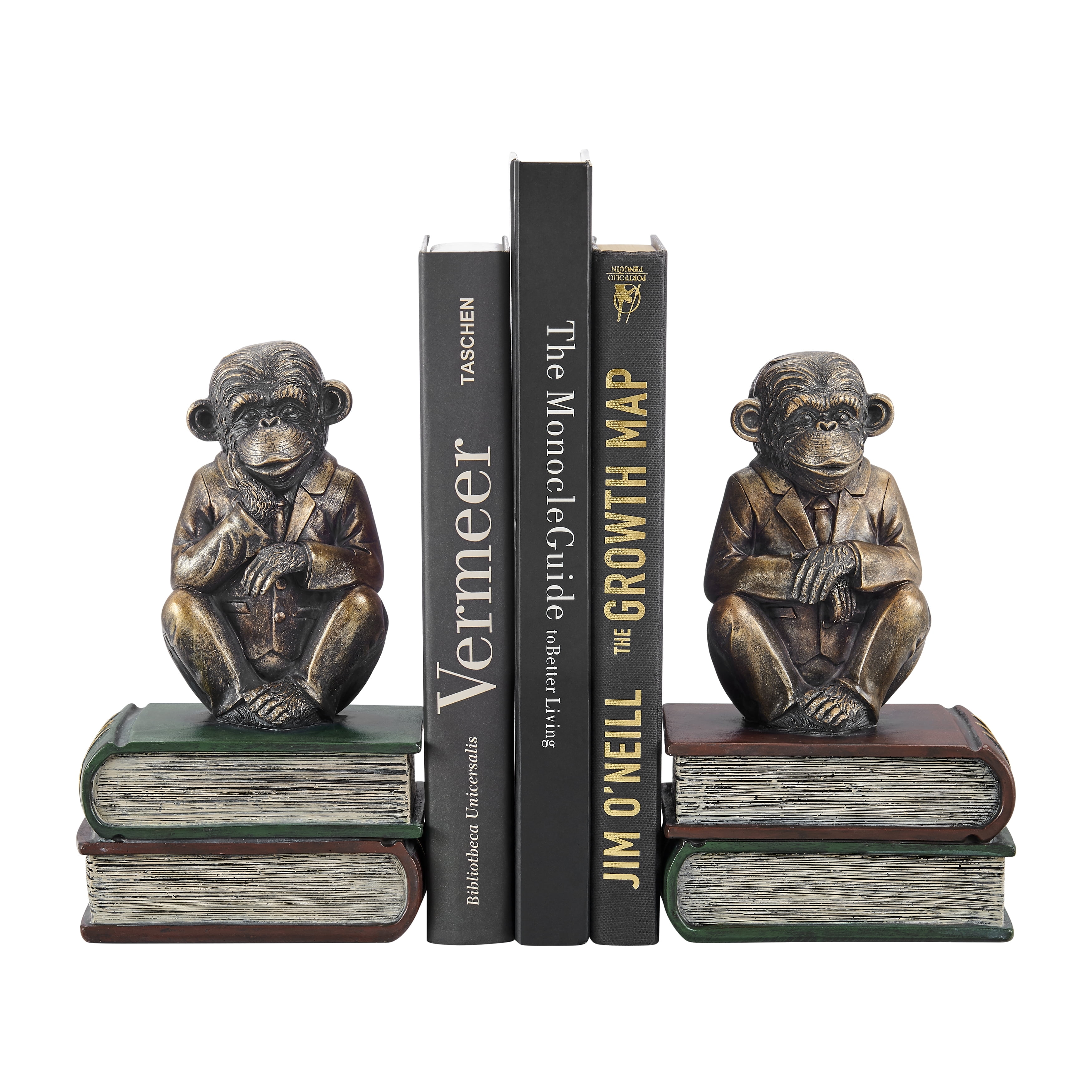 Antique Patina Finish Monkey Bookends with Resin Base