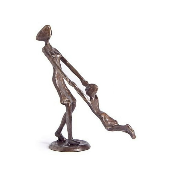 Danya B. Mother Playing and Swinging Child Sand-Cast Bronze Sculpture Figurine Birthday for Mom (ZD9310)