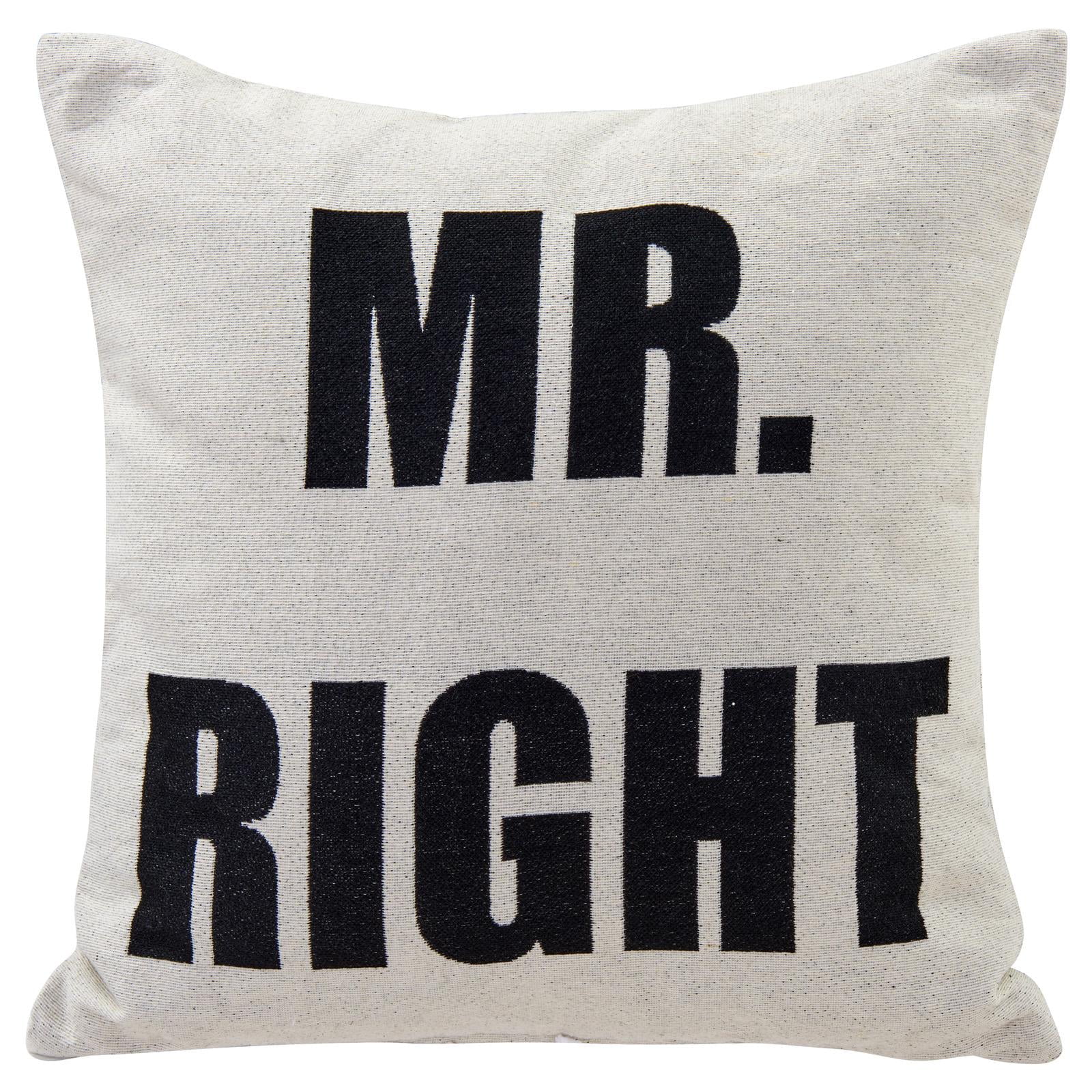 Mr. Right White Cotton Jacquard Square Decorative Pillow