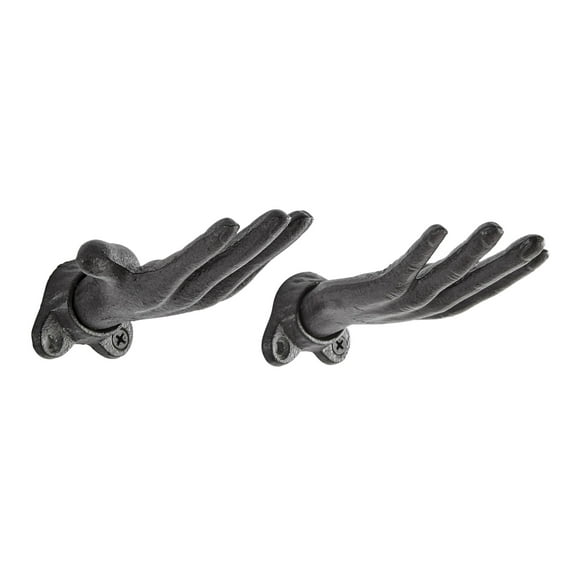 Danya B. "Palms Up" Dark Brown Cast Iron Wall Mount Hook Set (Set of 2)