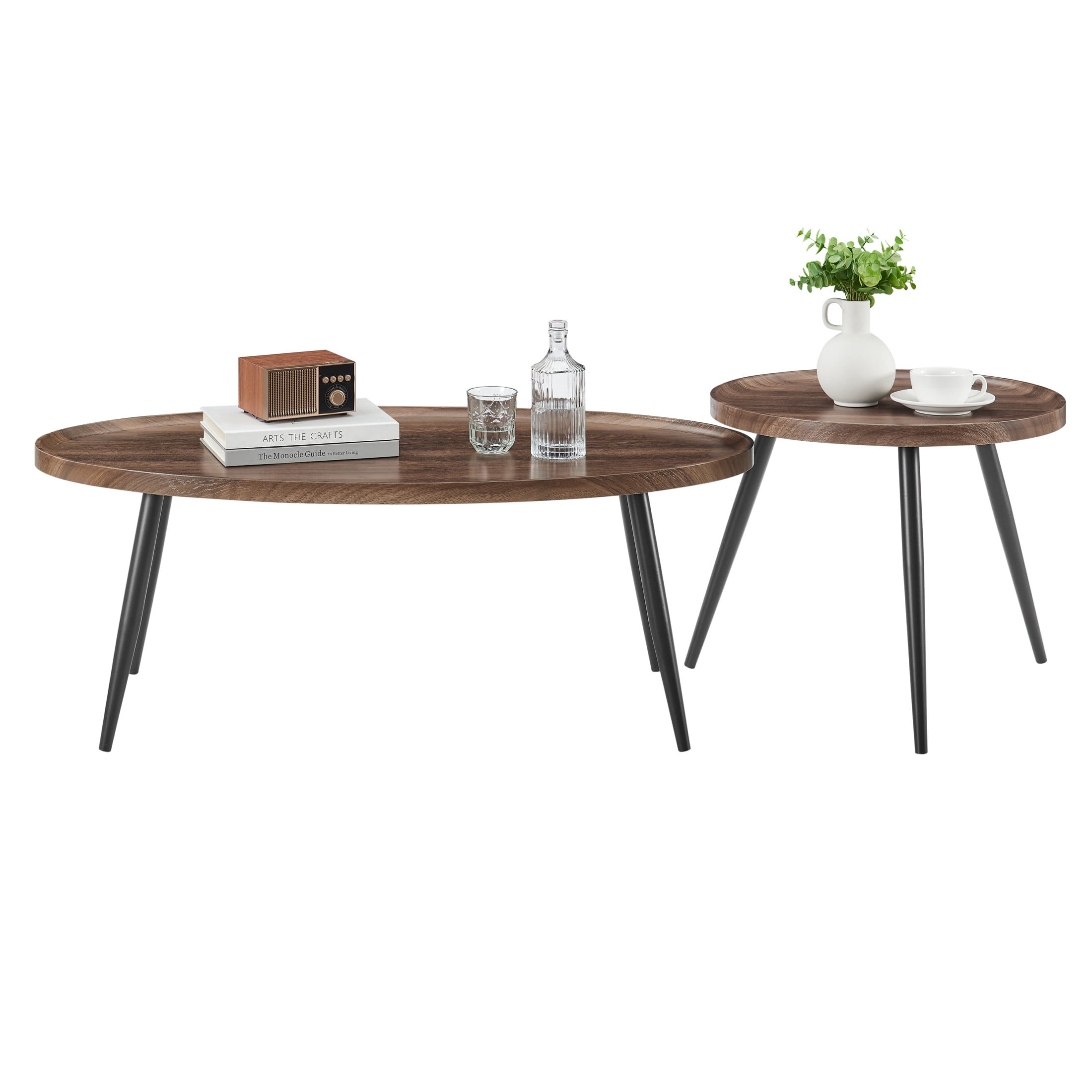 Danya B Nesting Coffee Table Set, Walnut Laminate Top, Modern ...