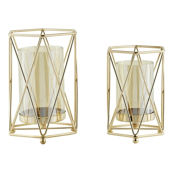 Danya B. Prism Warm Gold Hurricane Candle Holders - Set of 2
