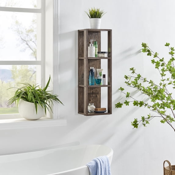 Danya B. Recife Vertical Three-Tier Modern Shadow Box Cube Display Wall Shelf - Hickory