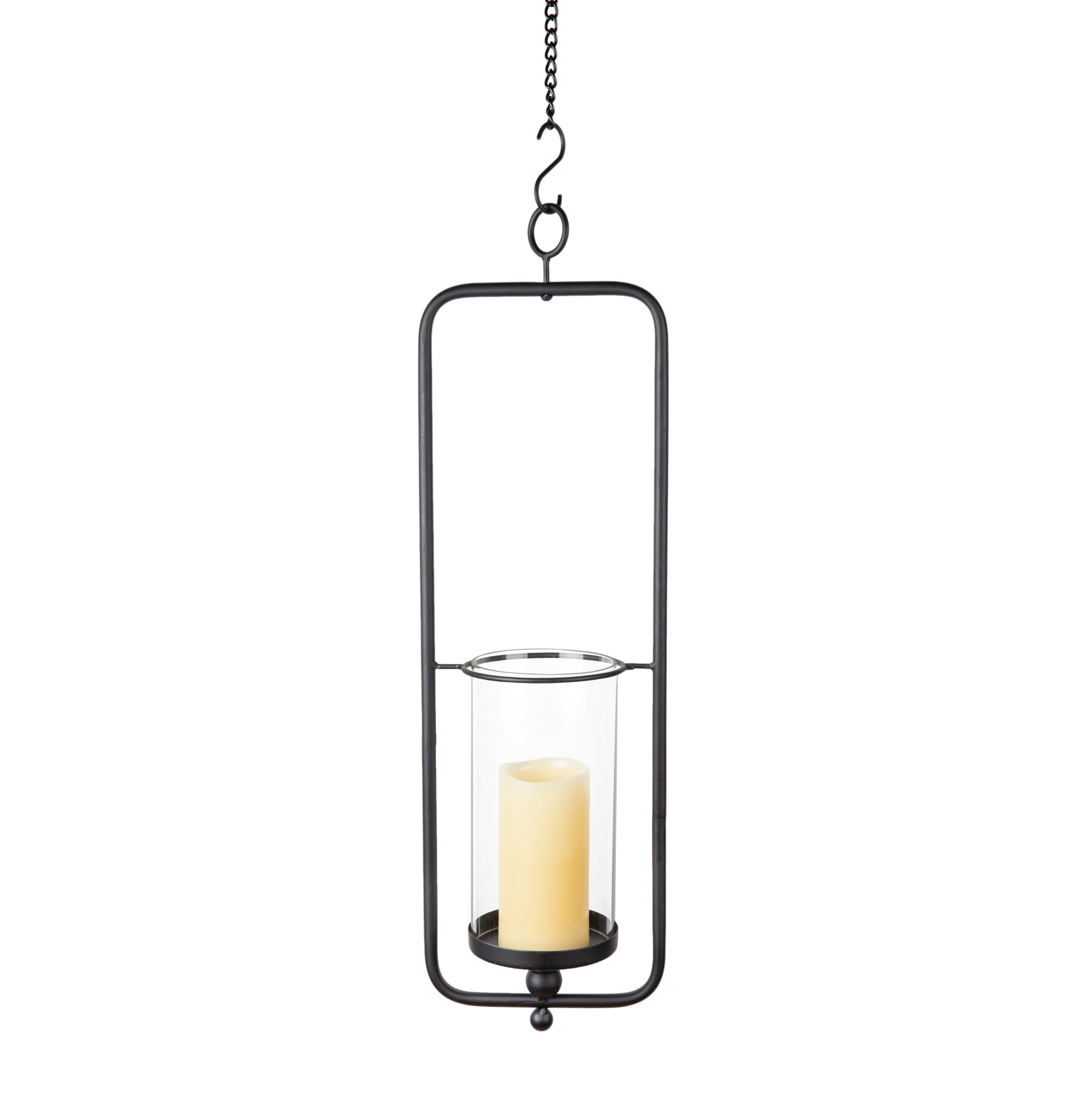 Rectangular Black Wrought Iron and Glass Hanging Hurricane Candle Sconce