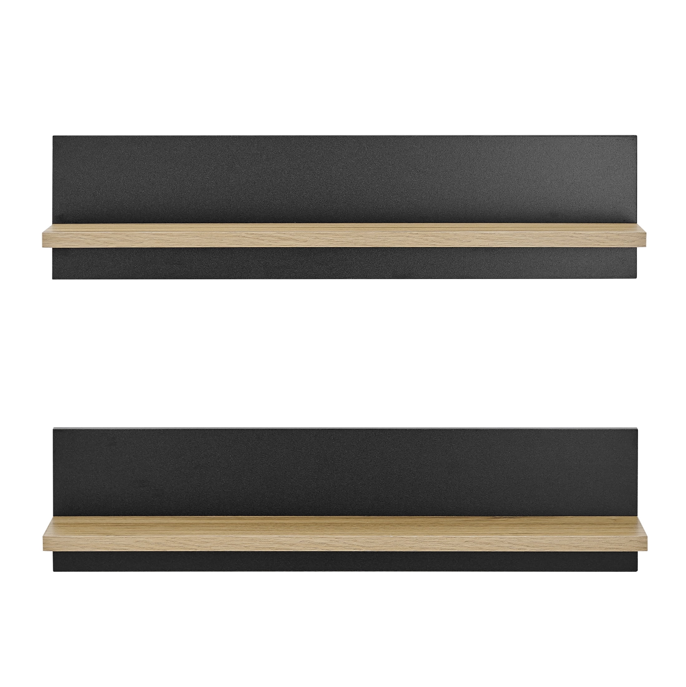 Chestnut and Black Wood Floating Wall Shelves Set of 2