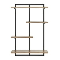 Danya B. Rhodes 4 Tier Modern Floating Windowsill Wall Shelf Unit with Black Metal Frame and Light Walnut MDF Shelves