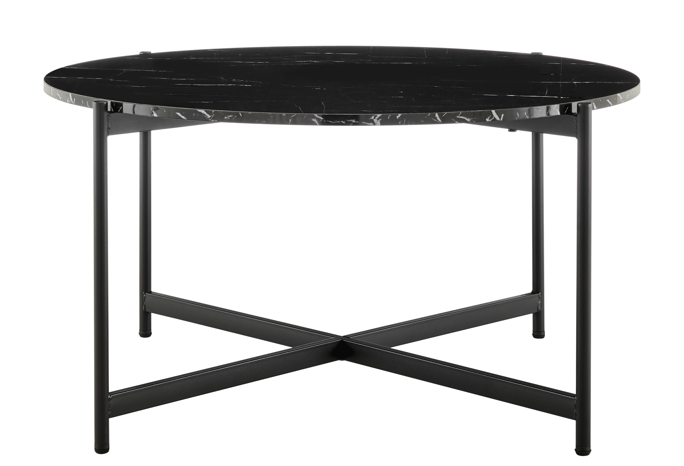 Danya B. Round Contemporary Marble Finish Veneer Top Black Metal Large Coffee Table Black