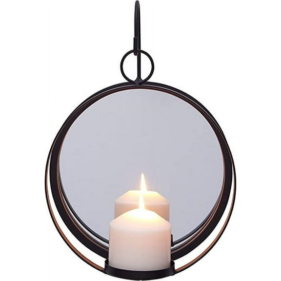 Danya B Round Wrought Iron Rustic Wall Sconce with Mirror Glass