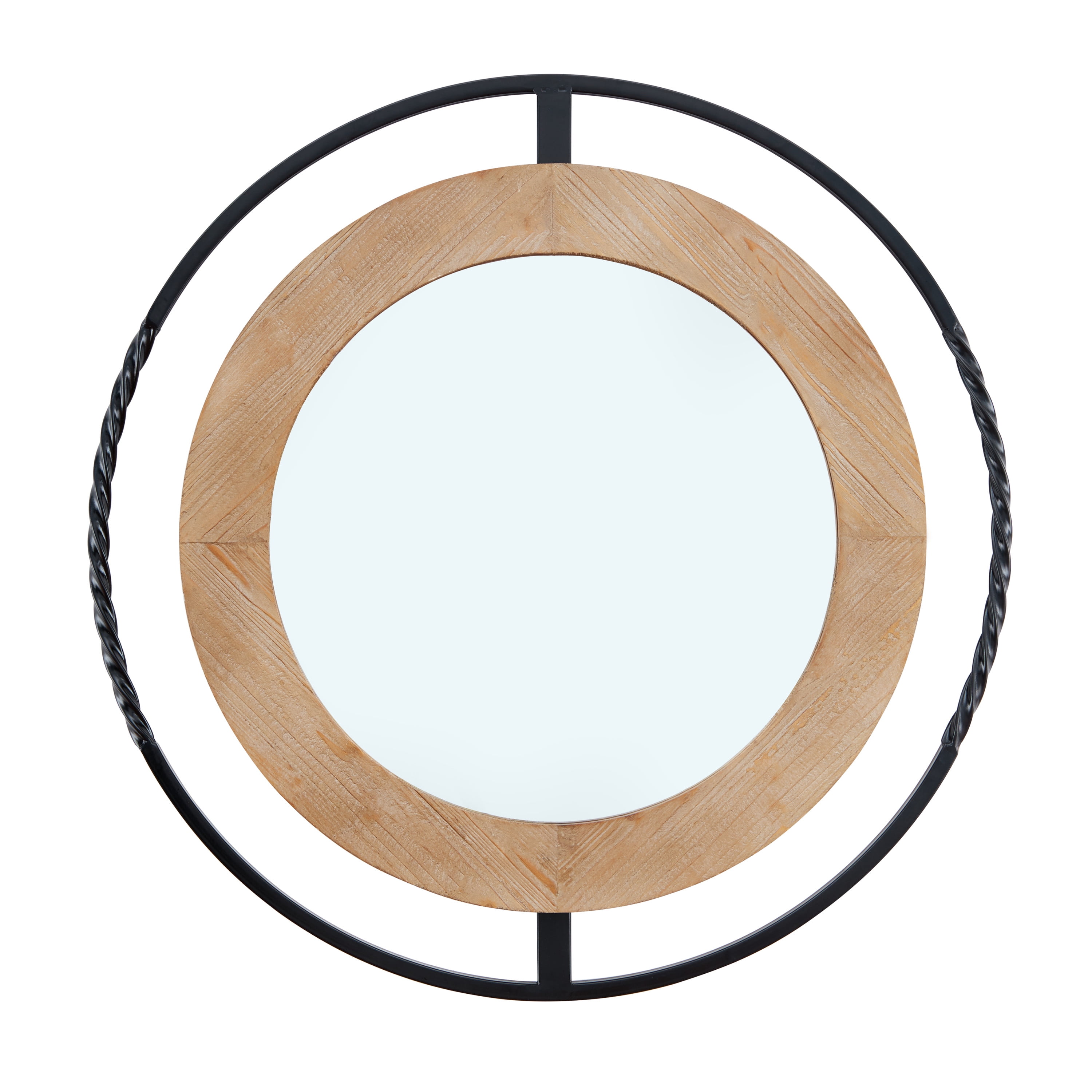 Danya B. Rustic Industrial 32” Round Iron and Natural Wood Framed