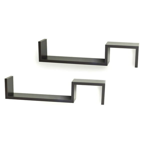 Danya B S Shape Wall Mount Floating Shelf - Set of 2 Shelves in Espresso Brown