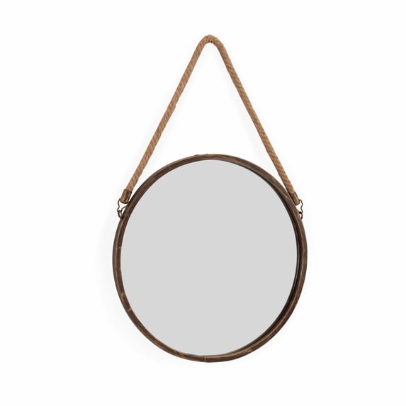 Danya B. SE021 Decorative Rustic Metal-Framed 15" Gold Patina Round Wall Mirror with Hanging Rope