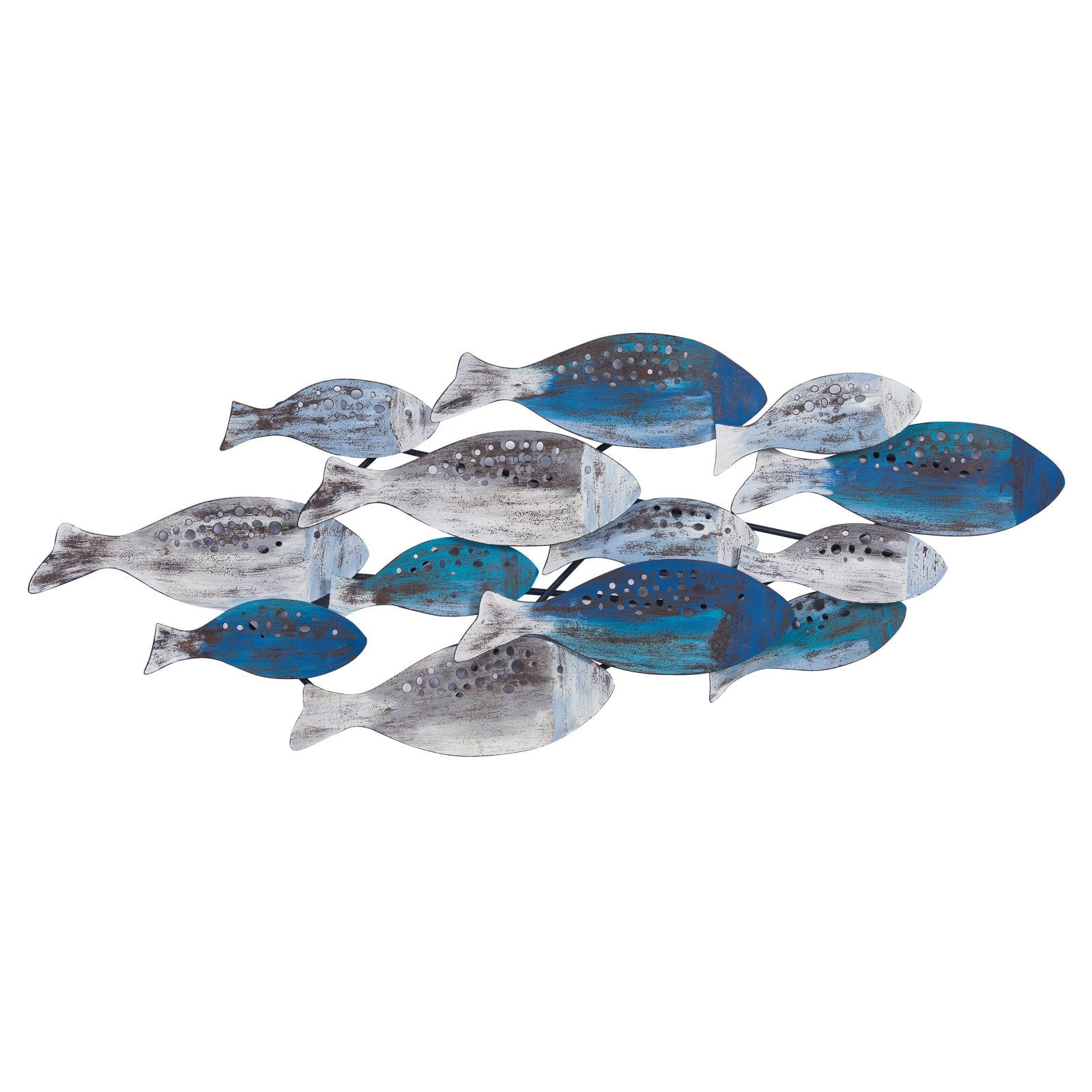 Blue and Silver Metal School of Fish Wall Sculpture