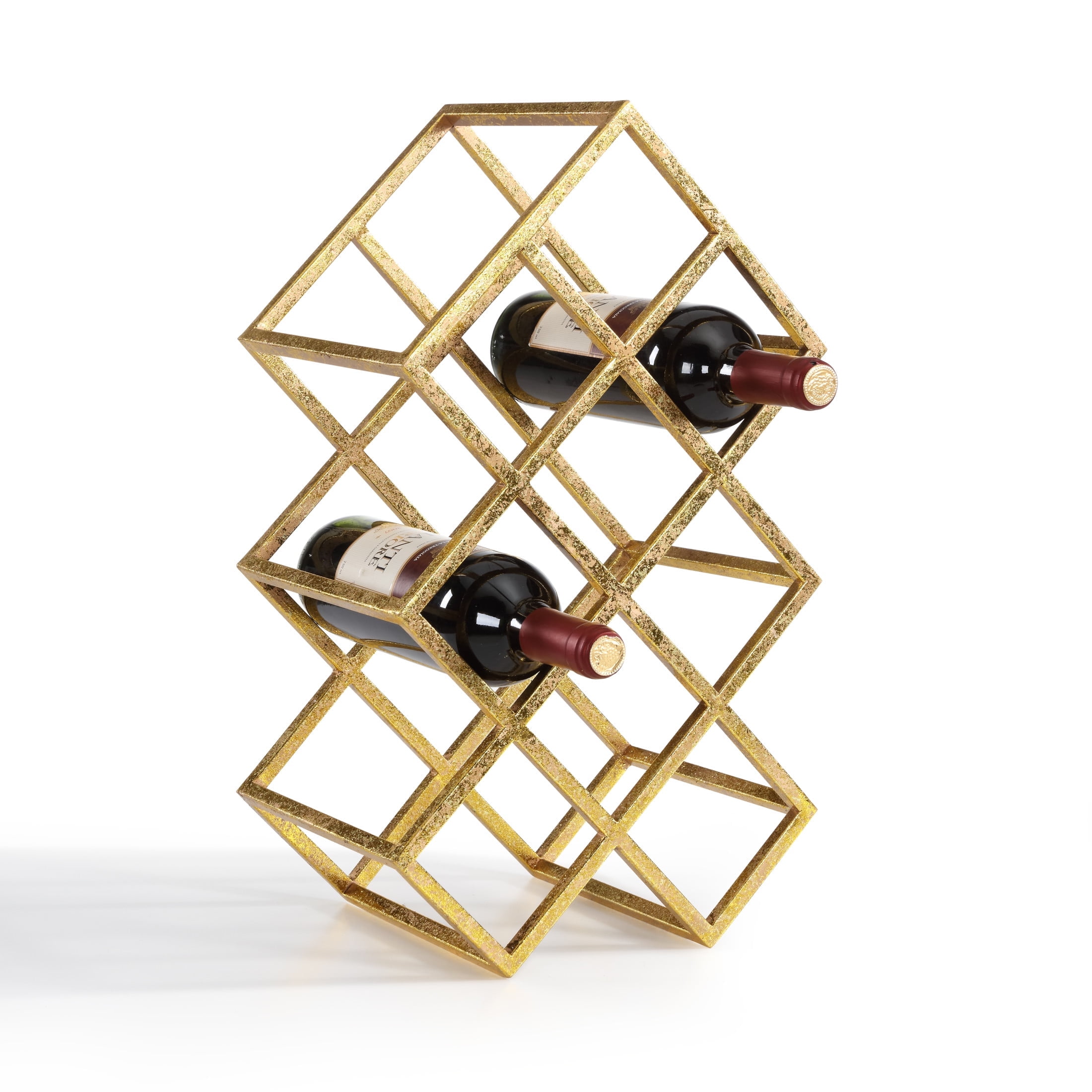 Sparkling Gold Metal 9 Bottle Wine Rack