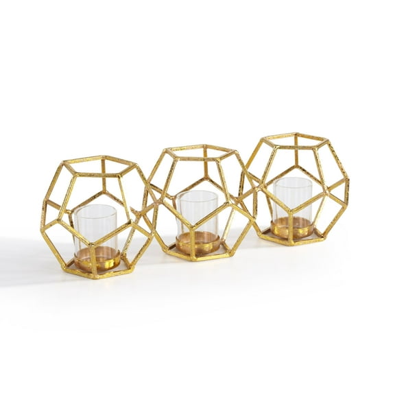 Danya B. Sparkling Gold Polyhedron Triple Candle Holder