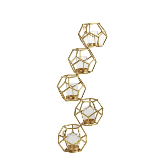Danya B. Sparkling Gold Polyhedron Vertical Candle Wall Sconce