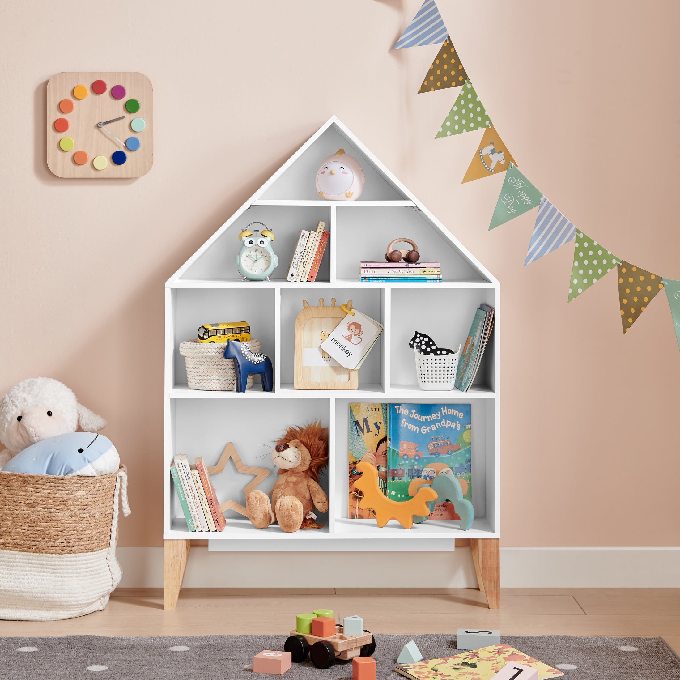 Steiner White Dollhouse 8-Compartment Kids Bookshelf with Beech Legs