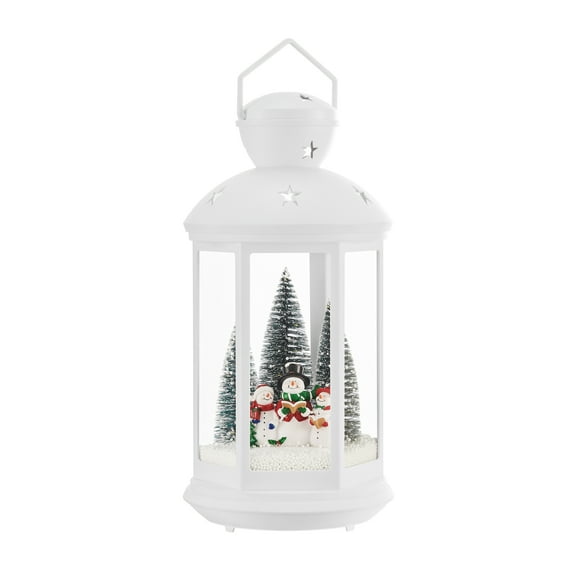 Danya B. Tabletop Christmas Holiday Winter Scene Falling Snow Music Snowglobe Diorama Lit Lantern Decoration - White