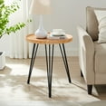 thumbnail image 1 of Danya B. Tadao 22.25" x 19.625" x 19.625" Raised Lip Edge Living Room Side Table with Modern Black Metal Hairpin Legs - Round - Bamboo and Black, 1 of 11