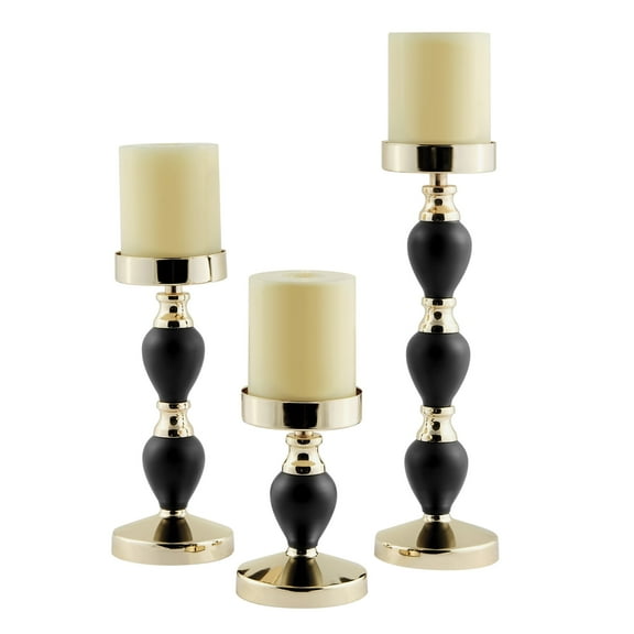 Danya B. Talia Black and Gold Metal Candlestick Taper Candle Holders - Set of 3