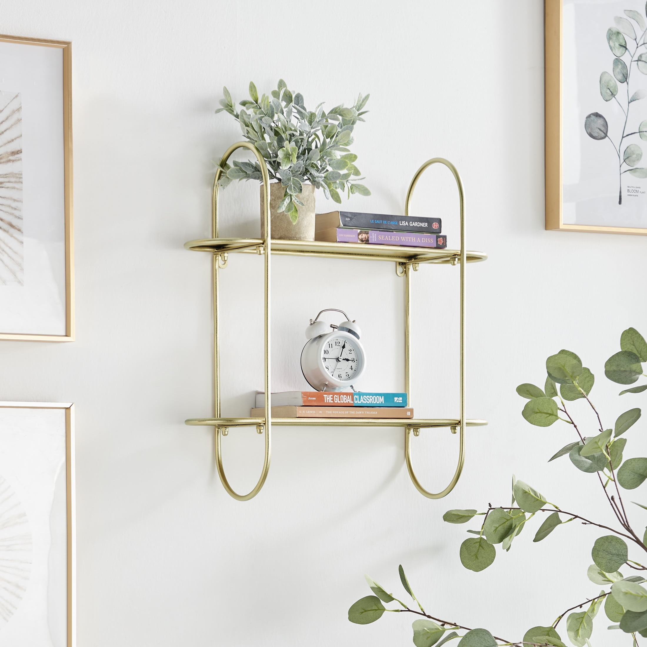 Danya B. TwoTier Warm Gold Metal Hanging Bracket Wall Mounted Shelf