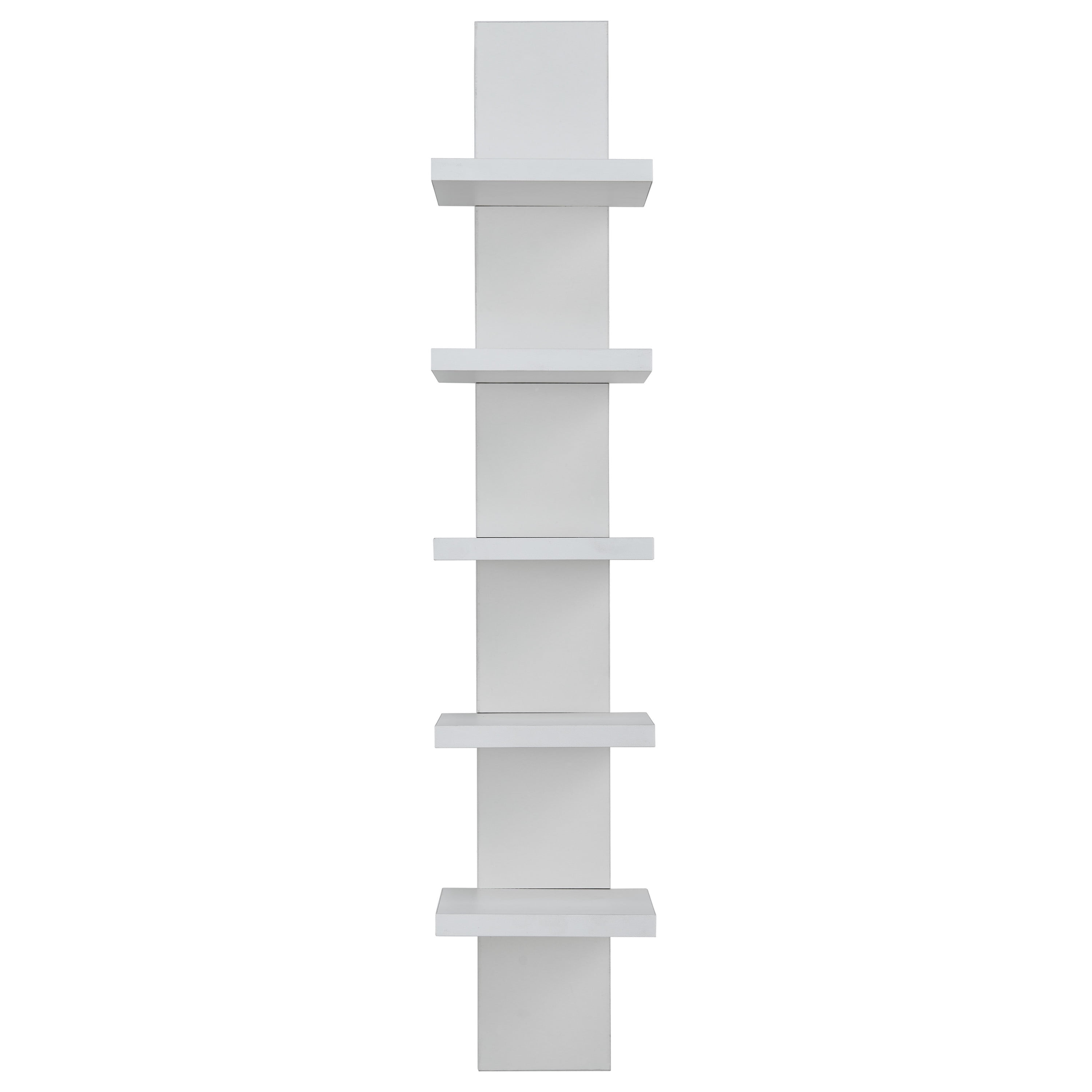 White 5-Tier Floating Wall Shelf for Living Room or Bedroom