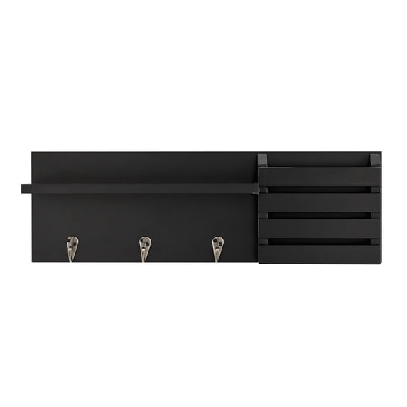 Danya B. Utility Shelf with Pocket and Hanging Hooks - Black
