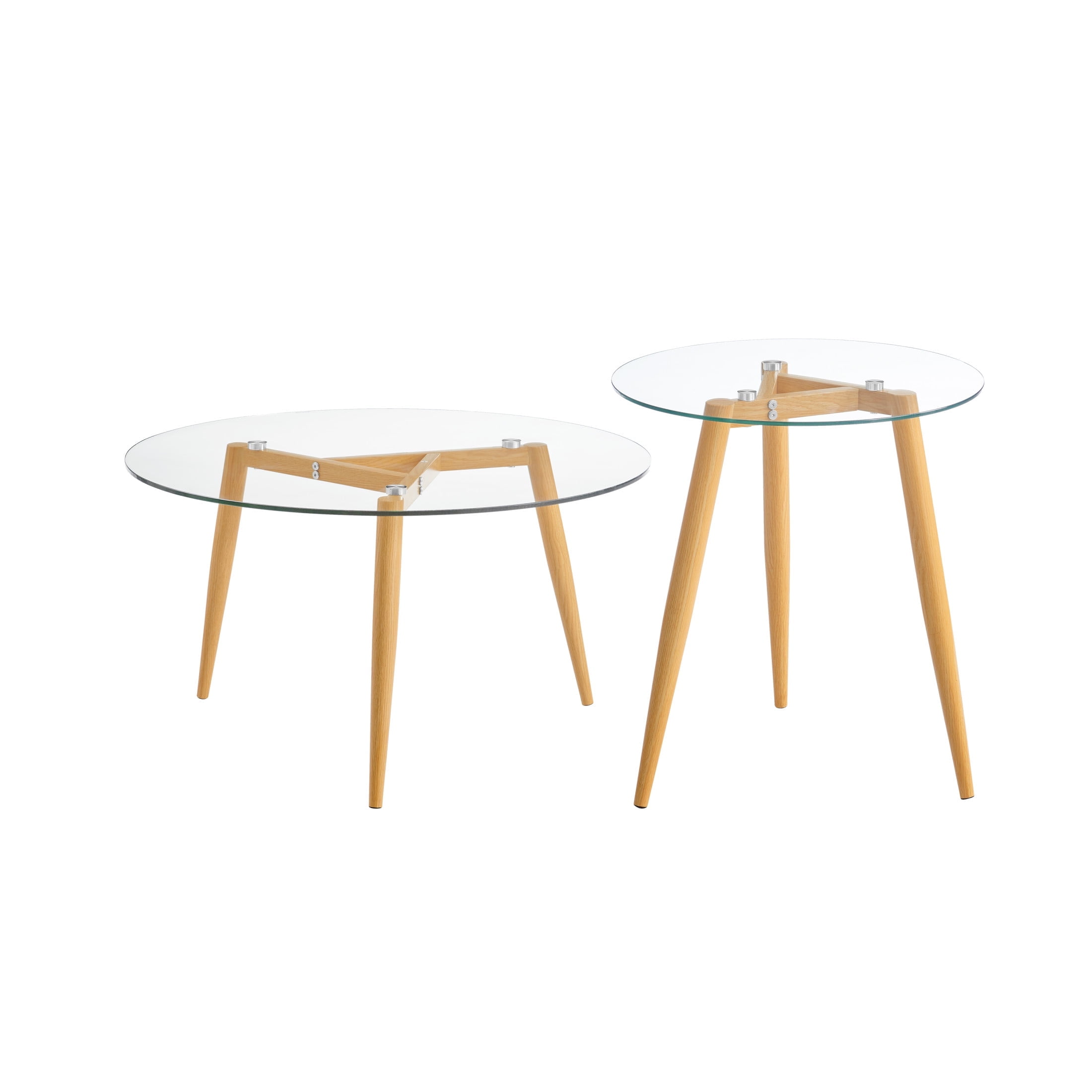 Van Beuren Beech and Clear Glass Round Coffee and Side Table Set